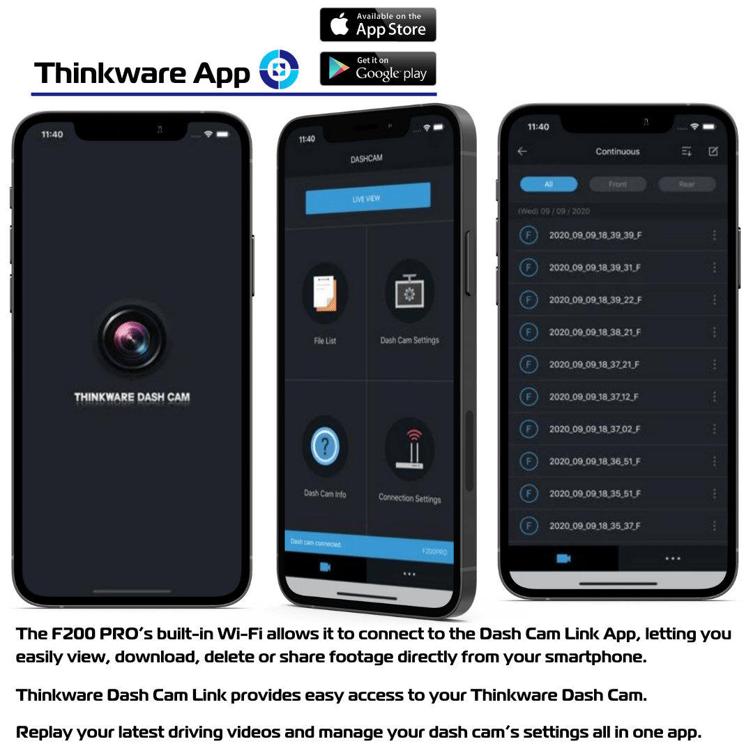 Thinkware F200 Pro Dash cam - Front Facing App - Trackershop